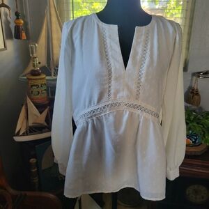 LOFT White Blouse with Eyelet Details